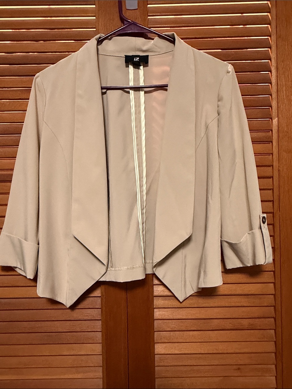 Iz Byer Beige Open-Front Draped Blazer Jacket